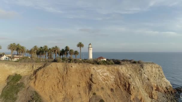 Sunset Aerial Video Famous Point Vicente Lighthouse Rancho Palos Verdes — Wideo stockowe
