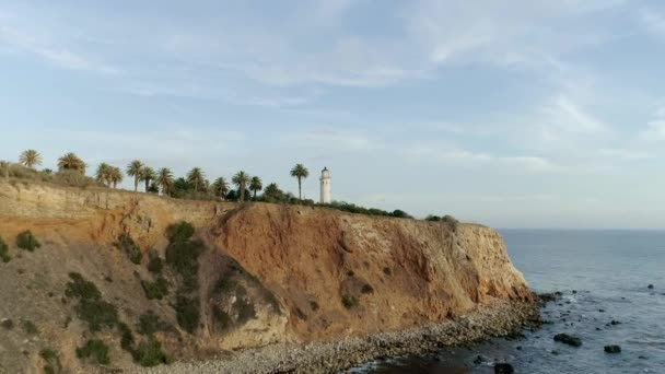 Zonsondergang Luchtfoto Van Beroemde Vuurtoren Point Vicente Rancho Palos Verdes — Stockvideo