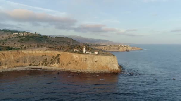 Sunset Aerial Video Famous Point Vicente Lighthouse Rancho Palos Verdes — Vídeo de Stock