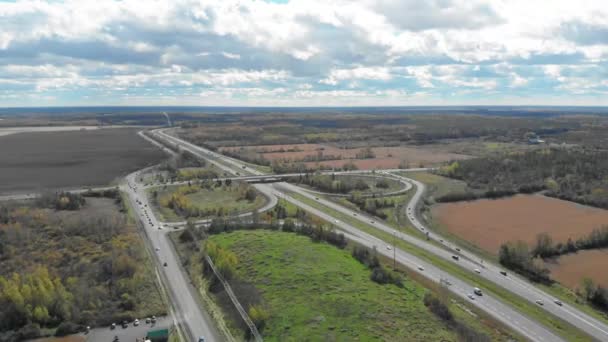 Aerial Footage Just Ottawa Ontario Vehicles Busy Highway Underpasses Hydro — Wideo stockowe