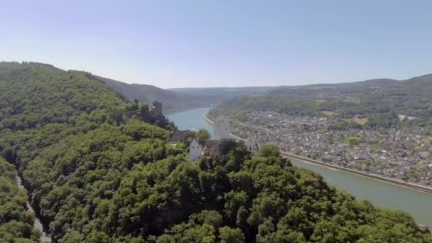 Drone Flight Nature Beautiful View Castle River — Vídeo de stock