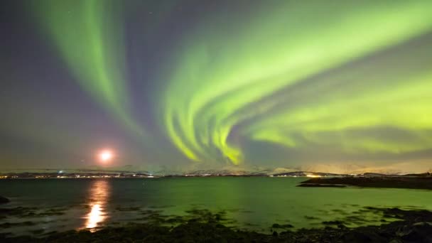 Aurora Disappeared Southern Horizon Tromso Airport Planes Come Went — Vídeo de Stock