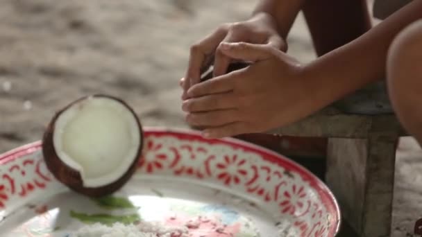 Making Coconut Milk Closeup — Vídeo de stock