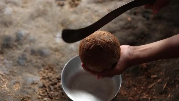 Peeling Coconut Making Coconut Milk Traditional Making Coconut Milk Thailand — Vídeos de Stock