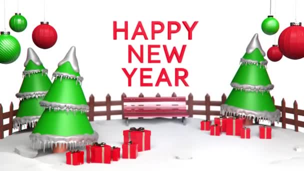 Happy New Year Scene Med Xmas Noel Tree Red Gift – stockvideo