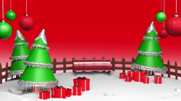 Christmas Noel Celebration Video Xmas Red Gift Box Trees Animation — 图库视频影像