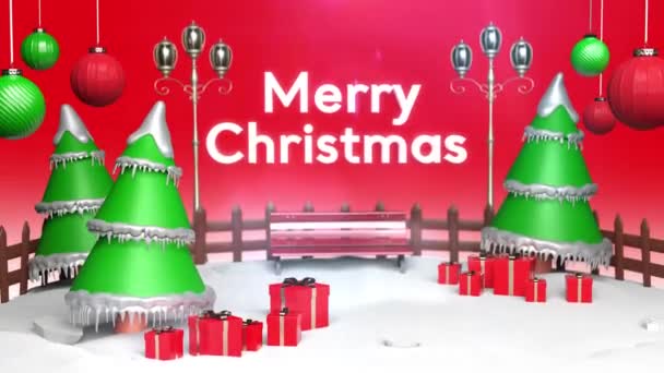 Veselé Vánoční Scény Vánocemi Noel Tree Red Gift Box Červeném — Stock video