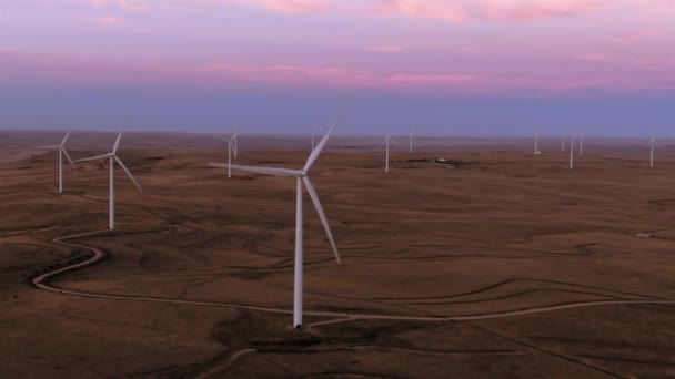 Aerial Shots Wind Farm Calhan Colorado Sunset — Vídeo de stock
