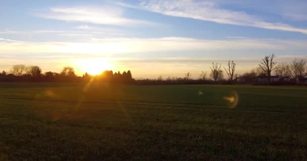Fast Drone Flight Winter Field Sunset — Video Stock