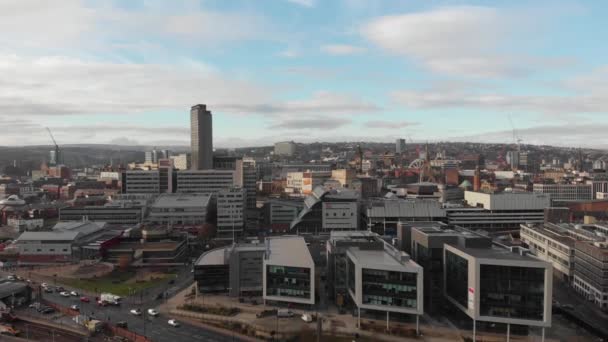 Drone Împușcat Deasupra Orașului Sheffield Panning Peste Gara Sheffield Hallam — Videoclip de stoc