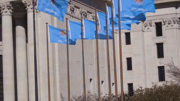 Oklahoma City Capitol Building State Flags Flying Slow Motion — Stok video