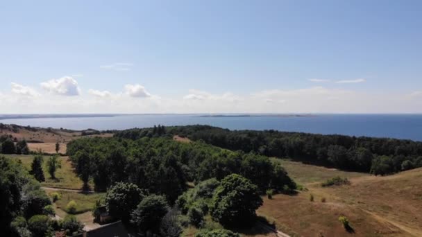 Aerial View Coastline Sejerbugten Hills Fields Ocean — Vídeo de Stock