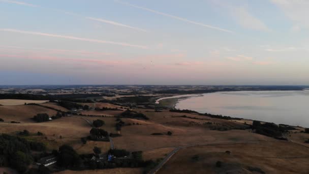 Aerial View Coastline Sejerbugten Hills Fields Ocean — Stok video