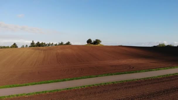 Aerial View Fields Burial Mounds Brown Mold Close Sejerbugten Odsherred — Stok video