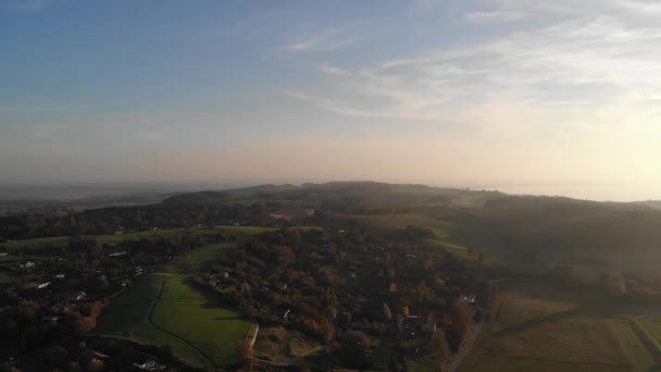 Aerial View Beautiful Green Hills Summer Houses Odsherred Denmark — 비디오