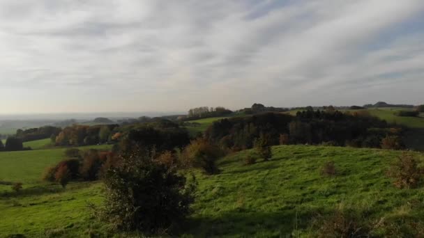 Aerial View Soft Green Hills Beautiful Sun Odsherred Denmark — Stockvideo