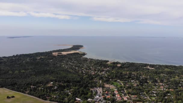 Aerial View Coastline Sejerbugten Hills Fields Ocean — Video