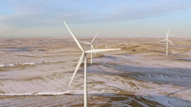 Aerial Shots Wind Turbines Cold Winter Afternoon Calhan Colorado — ストック動画