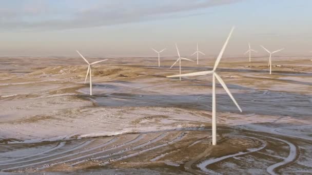 Aerial Shots Wind Turbines Cold Winter Afternoon Calhan Colorado — стокове відео