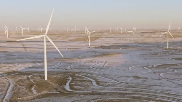 Aerial Shots Wind Turbines Cold Winter Afternoon Calhan Colorado — 비디오