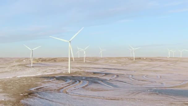 Luchtfoto Van Windturbines Een Koude Wintermiddag Calhan Colorado — Stockvideo