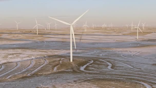 Aerial Shots Wind Turbines Cold Winter Afternoon Calhan Colorado — Stockvideo