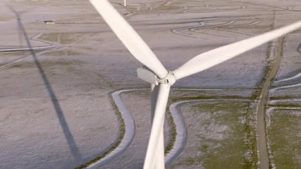 Fotografias Aéreas Turbinas Eólicas Numa Tarde Fria Inverno Calhan Colorado — Vídeo de Stock