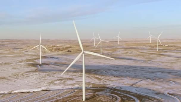 Aerial Shots Wind Turbines Cold Winter Afternoon Calhan Colorado — Stockvideo