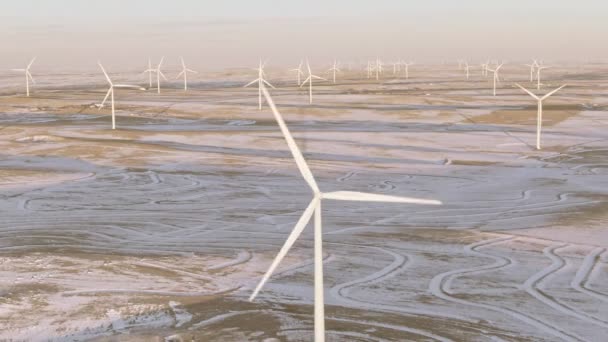 Aerial Shots Wind Turbines Cold Winter Afternoon Calhan Colorado — Video