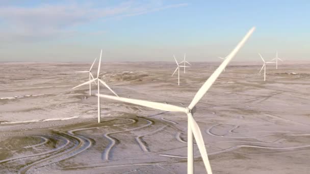 Luchtfoto Van Windturbines Een Koude Wintermiddag Calhan Colorado — Stockvideo