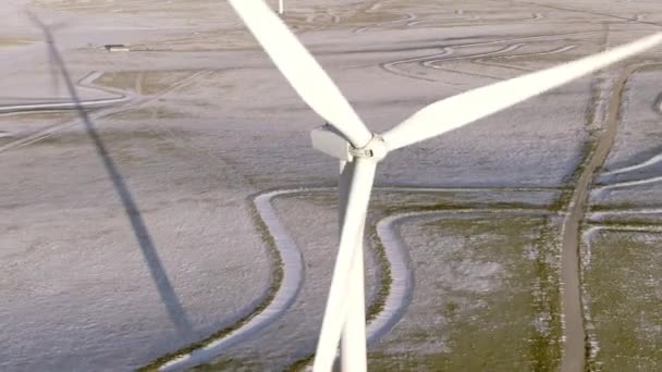 Aerial Shots Wind Turbines Cold Winter Afternoon Calhan Colorado — стоковое видео