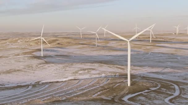 Aerial Shots Wind Turbines Cold Winter Afternoon Calhan Colorado — Video Stock