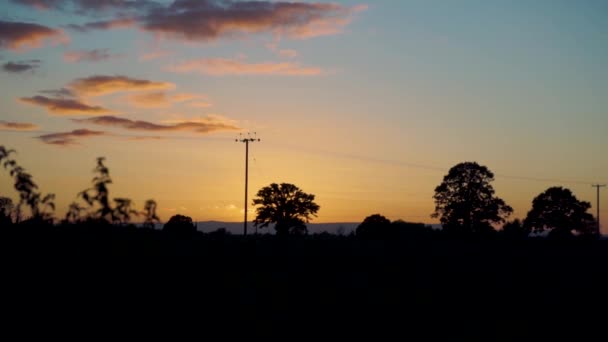 Golden Rural Sunset Telephone Line Utility Pole — Wideo stockowe