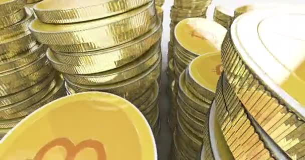 Gold Rendering Bitcoin Cryptocurrency Falling Columns — Vídeos de Stock