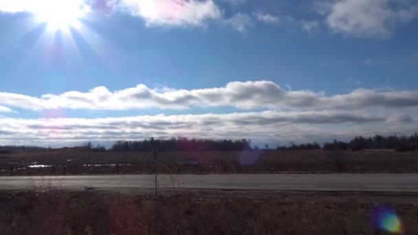 Panning Shot Country Road Single Car Speed — Stock video