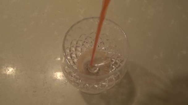 Overhead Shot Red Liquid Being Poured Wine Glass — Αρχείο Βίντεο