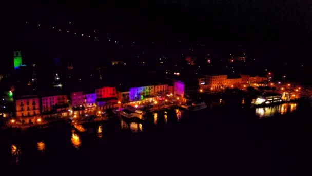 Aerial Night Footage Bellagio Town Winter — Video