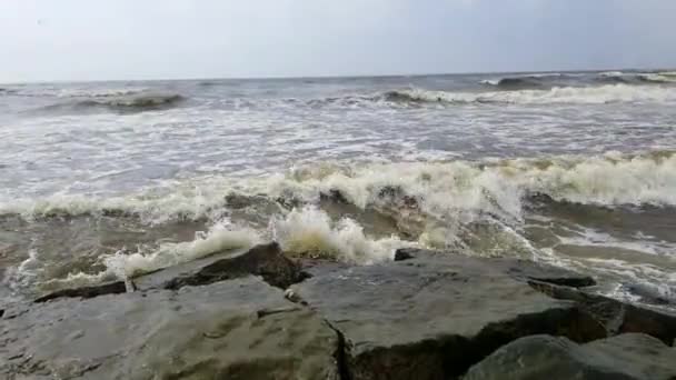 Waves Gulf Mexico Crashing Rocks Galveston Texas — Stockvideo