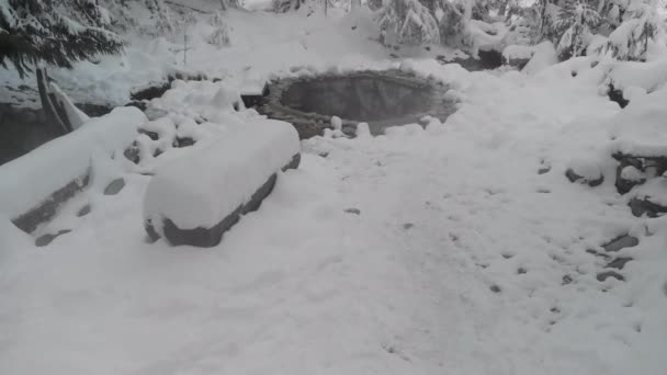 Bewegung Richtung Heißer Quellen Winter — Stockvideo