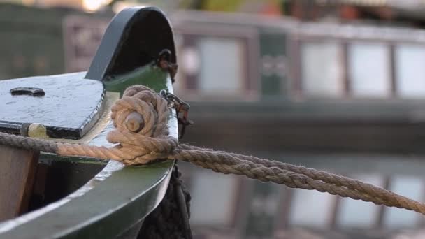 Barge Moored Canal Towpath — Vídeo de stock