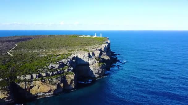 Drone Flying High Blue Ocean Showing Huge Sea Side Cliffs — Wideo stockowe