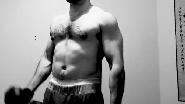 Intense Slow Motion Black White Footage Male Athlete Training — Stock videók