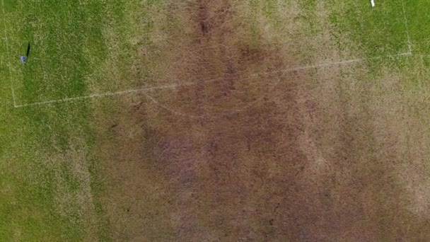 Aerial Muddy Soccer Field Lines — Stockvideo