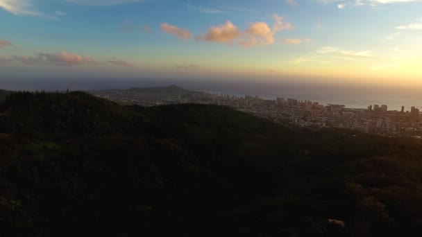 Aerial Shot Honolulu Diamond Head Sunset — Stockvideo