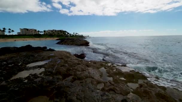 Waves Crashing Oahu Volcanic Rocks — Vídeos de Stock