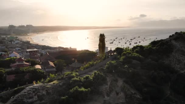 Aerial Shot Fishing Village Phu Yen Vietnam Camera Flies Straight — Stock Video