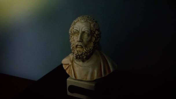 Alternate Lighting Panning Light Ancient Greek Statue Bust — стоковое видео