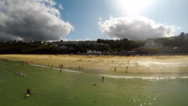 Aerial View Beach Seaside Coastline Carbis Bay Ives Cornwall Penzance — Stock video