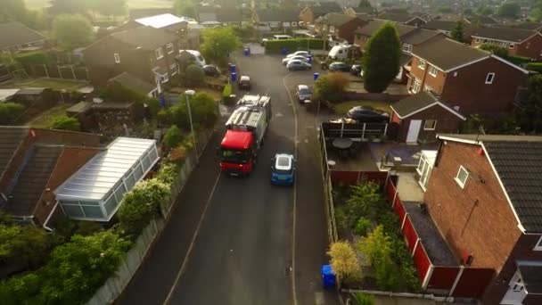 Aerial View Footage Dustmen Putting Recycling Waste Garbage Truck Bin — Stockvideo