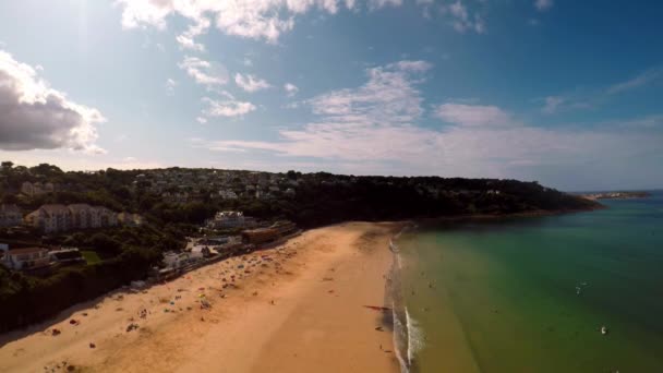 Aerial View Beach Seaside Coastline Carbis Bay Ives Cornwall Penzance — Vídeo de Stock